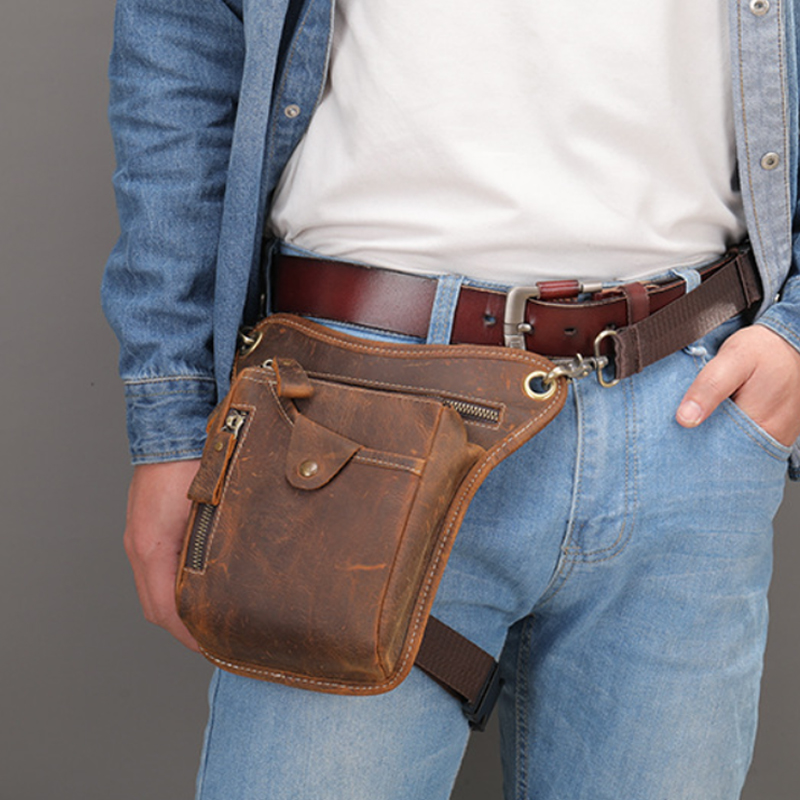 Motorcycle Gear Backpack - خمر بولي Leather الجلود الخصر حزمة
